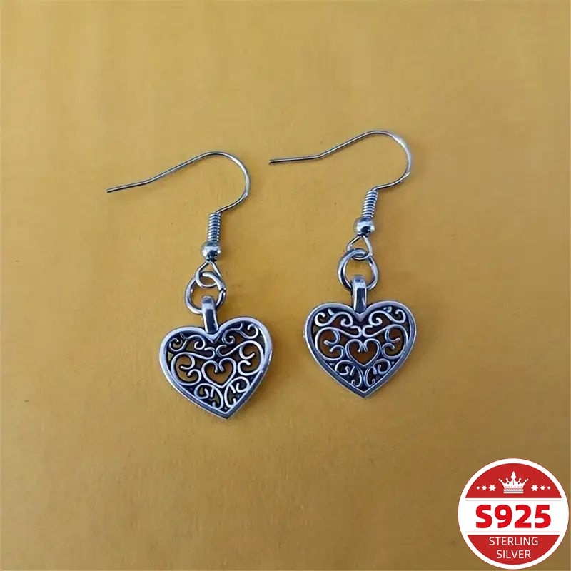 Women's S925 Sterling Silver Vintage Minimalist Heart Earrings